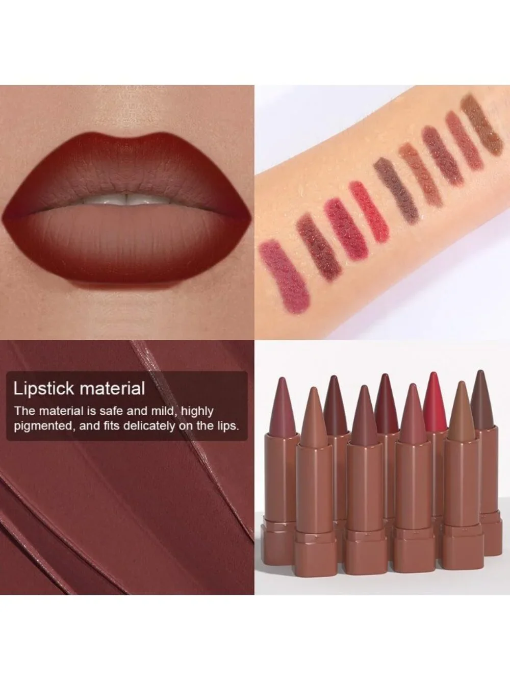 1Pcs-A08# Dark Wine Red Shimmery Metallic Cone-Tip Glitter Lipstick Lip Liner